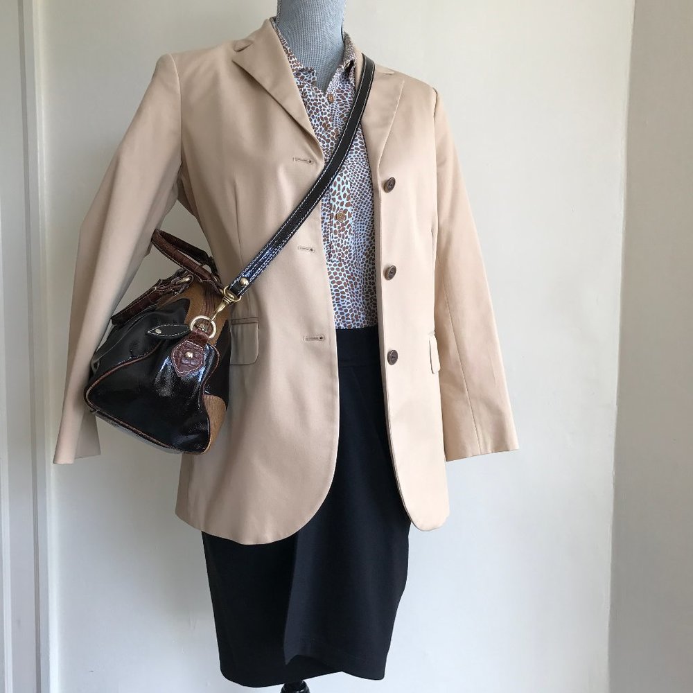 Vtg Brooks Brothers Women’s Sz 2 Boyfriend 3-button Khaki Blazer Stretch Cotton